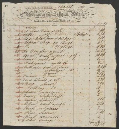 Rechnung von Johann Velten