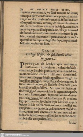 Cap. II. De lege Mosis, & substantia illius in genere
