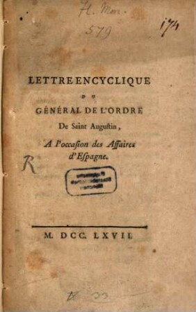 Lettre encyclique a l'Occasion des affaires d'Espagne