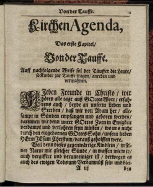 Das erste Capitel/ Von der Tauffe