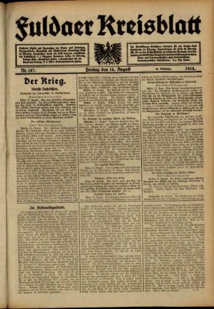 Ausgabe vom Freitag, den 14. August 1914.