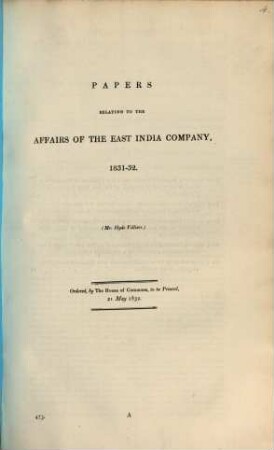 Papers relating to the affairs of the East India Company, 1831 - 1832