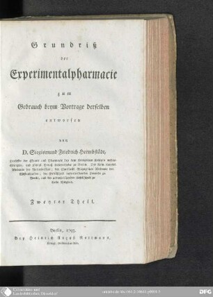 2: Grundriß der Experimentalpharmacie : zum Gebrauch beym Vortrage derselben entworfen