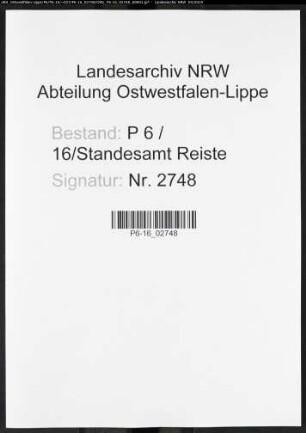 Sterberegister Standesamt Reiste