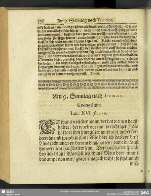 Am 9. Sonntag nach Trinitatis. Evangelium Luc. XVI. v. 1-9.