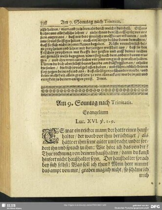Am 9. Sonntag nach Trinitatis. Evangelium Luc. XVI. v. 1-9.