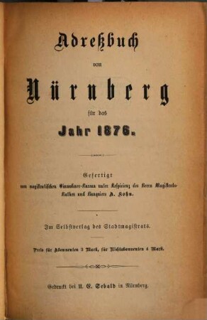 Adreßbuch von Nürnberg. 1876 = 1