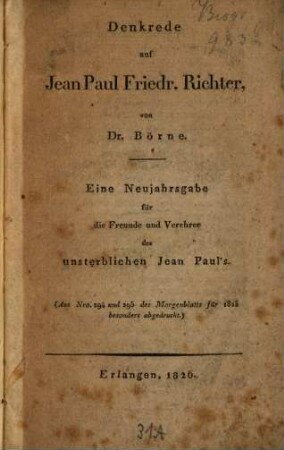 Denkrede auf Jean Paul Friedr. Richter