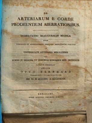 De arteriarum e corde prodeuntium aberrationibus : Diss. inaug. med.