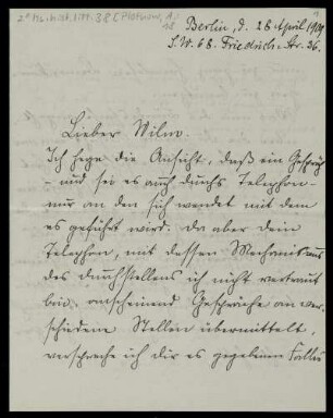 Brief von Anna Plothow an Wilhelm Schwaner