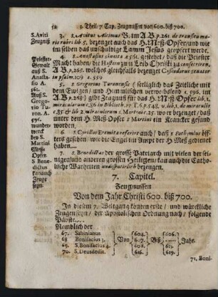7. Capitel. Zeugnussen Von dem Jahr Christi 600. biß 700.
