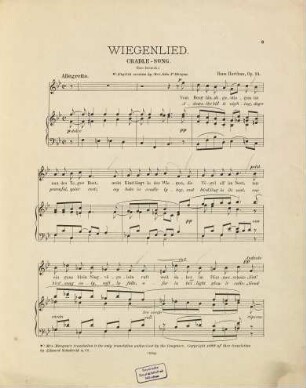 Wiegenlied : für eine Singstimme und Pianoforte ; op. 14 = (Cradle-song)
