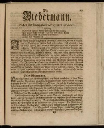 Sieben und siebenzigstes Blatt 1728 den 25 October