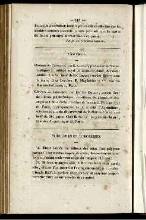 Problèmes et théorèmes.