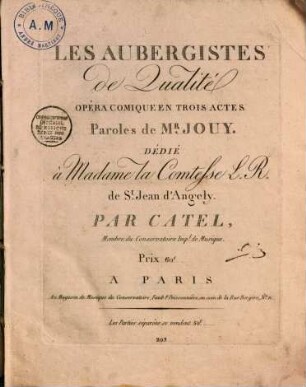 Les aubergistes de qualité : opéra comique en trois actes
