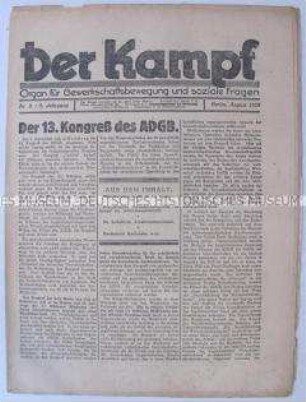 Kommunistische Gewerkschaftszeitung "Der Kampf" u.a. zum ADGB-Kongreß in Hamburg