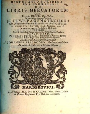 Disp. iur. inaug. de libris mercatorum