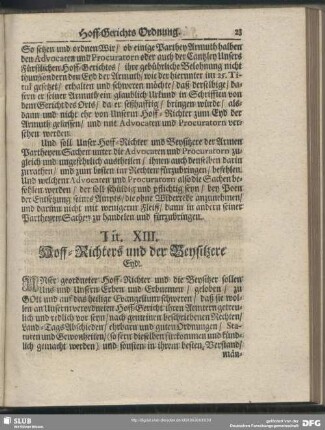 Tit. XIII. Hoff-Richters und der Beysitzere Eyd
