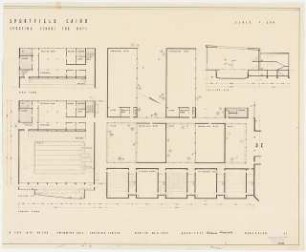Sportfield Kairo Sporting School for Boys: Swimming Hall, Training Center, 2 Grundrisse Ground Floor, First Floor, 2 Schnitte Section A-B, Section C-D, 1:200