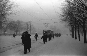 Bukarest: Fußgänger auf den Schienen der Tram