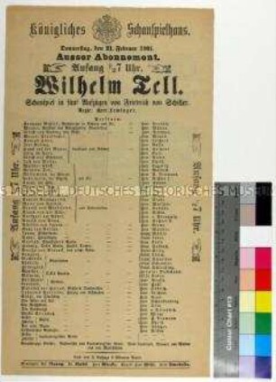 Programm des Königlichen Schauspielhauses Dresden für die Aufführung von "Wilhelm Tell" am 21. Februar 1901