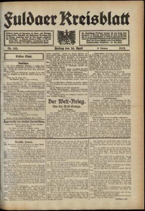 Erste Ausgabe vom Freitag, den 30. April 1915.