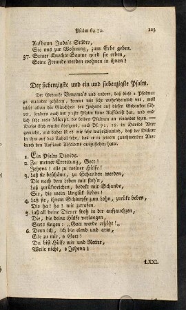 101-121, Der siebzigste und ein und siebenzigste Psalm. - Der neun und siebzigste Psalm.