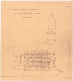 Evangelische Kirche am Lietzensee, Berlin-Charlottenburg: Längsschnitt, 1:200