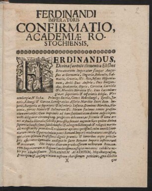 Ferdinandi Imperatoris Confirmatio, Academiæ Rostochiensis