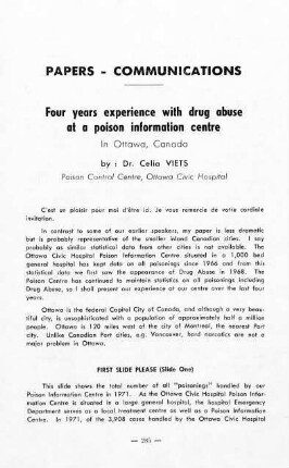 285-294, Four years experience with drug abuse at a poison information centre