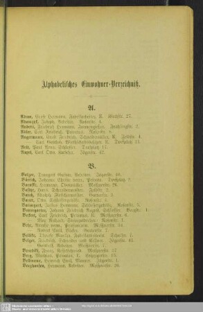 Einwohnerverzeichnis : Alphabetisches Einwohner-Verzeichniß