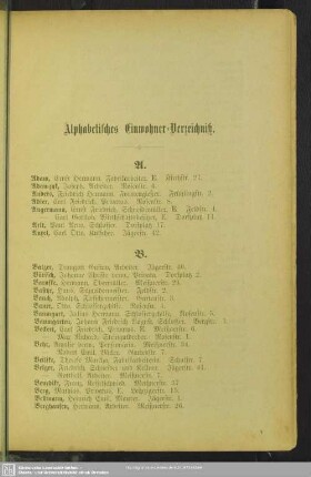 Einwohnerverzeichnis : Alphabetisches Einwohner-Verzeichniß