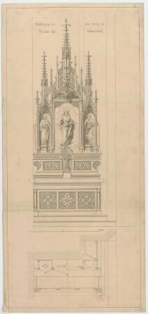 Müller, Josef Anton; Rieden bei Wasserburg (Bayern); Kirche - Seitenaltar (Grundriss m. Schnitt, Ansicht)