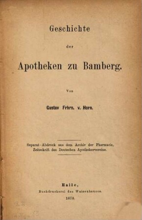Geschichte der Apotheken zu Bamberg