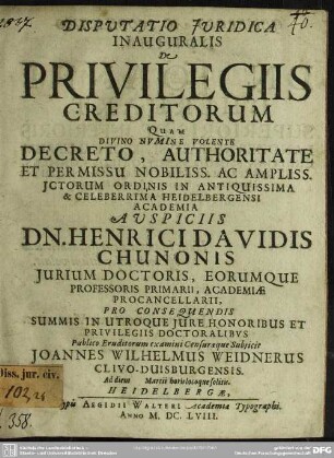 Disputatio Juridica Inauguralis De Privilegiis Creditorum