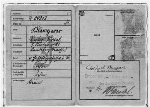 Kennkarte mit Judenkennzeichnung für Victor Klemperer vom 10.03.1939. Innenseiten