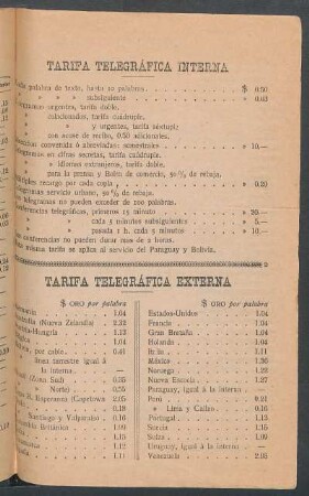 Tarifa telegráfica interna
