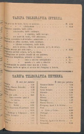 Tarifa telegráfica interna