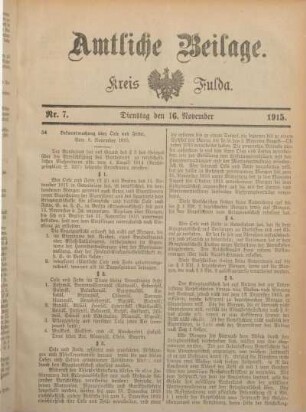 7: Beilage vom Dienstag, 16. November 1915