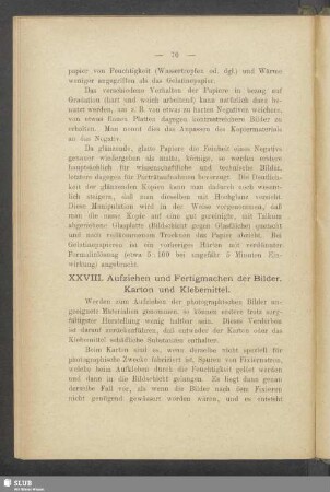 XXVIII. Aufziehen und Fertigmachen der Bilder. Karton und Klebemittel