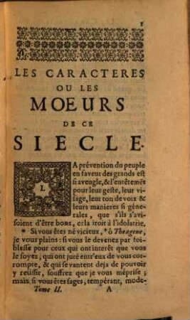 Les Caracteres De Theophraste : Traduits Du Grec. Avec Les Caracteres Ou Les Moeurs De Ce Siecle Par Mr. De La Bruyere, de l'Academie Françoise. Et La Clef, En marge & Par Ordre Alphabetique, 2