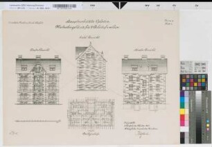 Hauptwerkstätte Opladen. Mietwohngebäude für 6 Arbeiterfamilien, Blatt 2: Ansichten, Sparrenlage [2 Exemplare], M. 1:100 Blnr.: 2