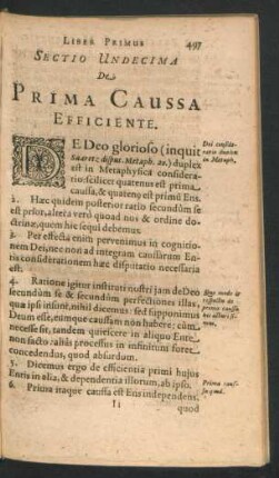 Sectio Undecima. De Prima Caussa Efficiente.