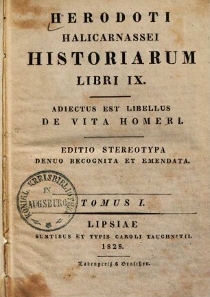 Herodoti Halicarnassei Historiarum Libri IX. 1