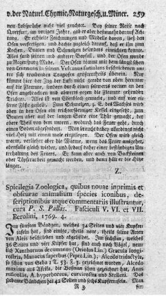 Spicilegia zoologica. Fasc.V-VII. 42 S., mit 6 Kupfern.)
