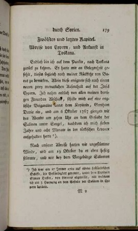 Zwölftes und letztes Kapitel. Abreise von Cypern, und Ankunft in Toskana.