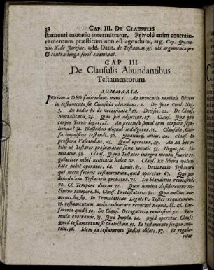Cap. III. De Clausulis Abundantibus Testamentorum.