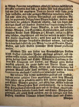 Neues Kayserliches Patent Wegen der frembden Land- Und Schütt-Müntz
