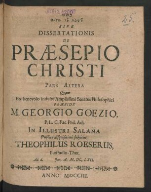 [...] Phatnē tu Christu Sive De Præsepio Christi Pars Altera