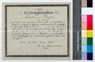 Konfirmationsschein für Amalie von Boyen, ausgestellt von Pastor Friedrich Schleiermacher